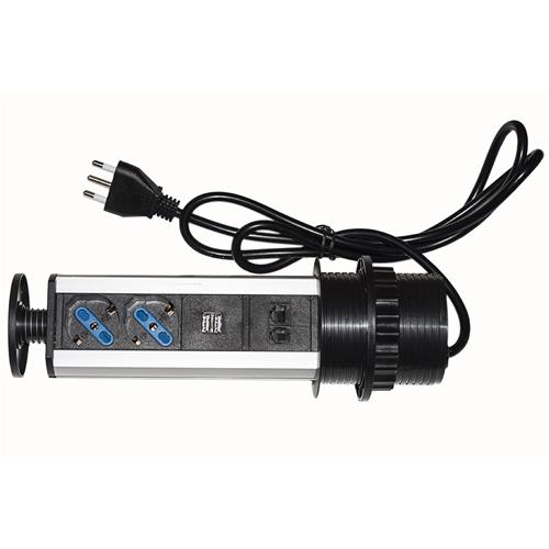 LINK MULTIPRESA DA TAVOLO A SCOMPARSA CON 2 PRESE 16A FEMMINA ITA/SCHUKO, 1 RJ45, 1 RJ11, 2 USB