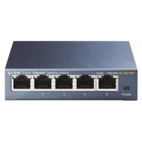 TP-LINK TL-SG105 5-PORT METAL GIGABIT SWITCH, 5 10/100/1000M RJ45 PORTS, SUPPORTS GMP SNOOPING IEEE 802.1P QOS PLUG AND PLAY METAL CASE