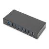DIGITUS HUB USB 3.0 7 Porte, Industriale in Metallo con alimentatore installazione DIN Rail