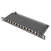 DIGITUS PANNELLO PATCH SOTTILE CAT.6A, SCHERMATO, 12 PORTE, 0,5 U, 10", NERO