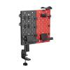 Supporto rosso nero da tavolo con morsetto per appendere dispositivi e accessori
