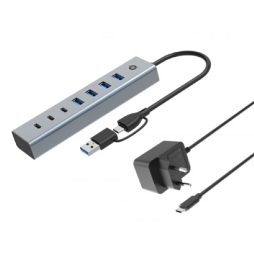 HUB USB3.0 A 7P CONCEPTRONIC HUBBIES20GP CON POWER ADAPTER- 5GBPS USB-C X 3P USB-A X 4P