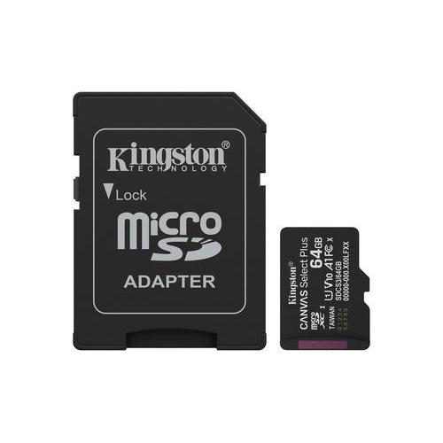 KINGSTON MICRO SDHC 64GB CANVAS SELECT 80R CL10 UHS-I CON ADATTATORE SD
