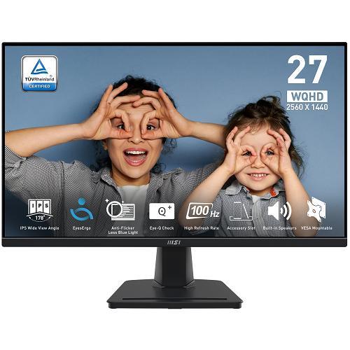 MSI PRO MP275Q Monitor 27" WQHD - 2560 x 1440, pannello IPS, 100 Hz, schermo anti-affaticamento, altoparlanti integrati, inclinazione regolabile - HDMI 2.0b, DP 1.2a