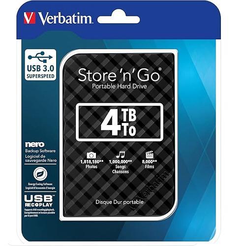 VERBATIM HDD EXT 4TB USB3.0 PORTABLE HDD BLACK